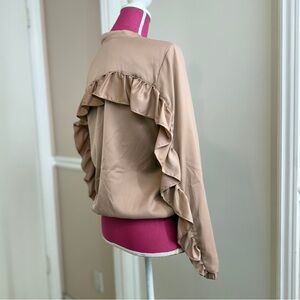 Zara Trafaluc Women Bomber Ruffle Jacket Quiet Blush Pink Lightweight Size S